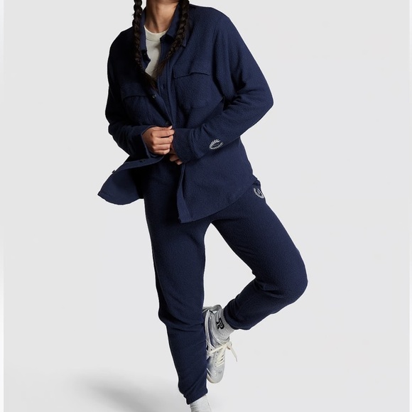 Victoria’s Secret PINK Reverse Fleece Shacket Midnight Navy Blue Medium - Picture 3 of 13